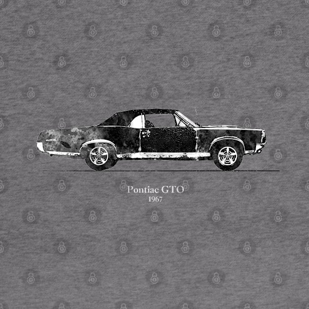 Pontiac GTO convertible 1967 - Black and White Watercolor by SPJE Illustration Photography